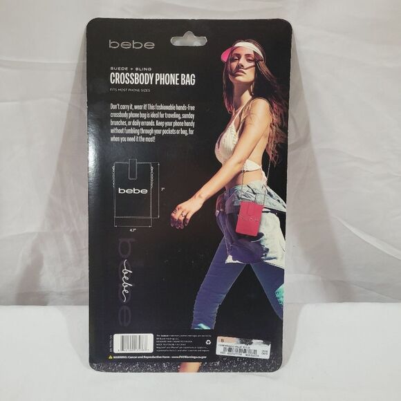 BEBE pink suede bling phone bag crossbody NIB - Picture 2 of 5